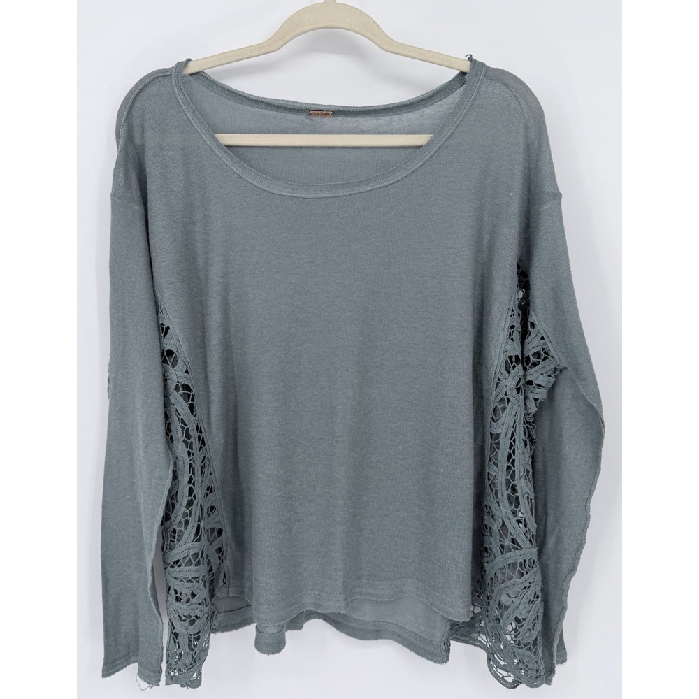 Free People Love Me‎ Do Lace Crochet Side Pullover Linen Blend Knit Top Small